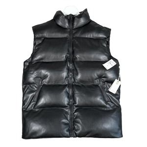 Good American Puffer Vest Black Faux Leather Oversized Small Women's NWTs READ